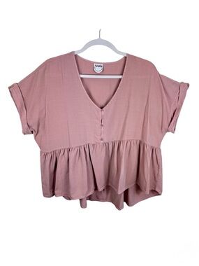 ARULA Dusty Rose Peplum V-Neck Blouse